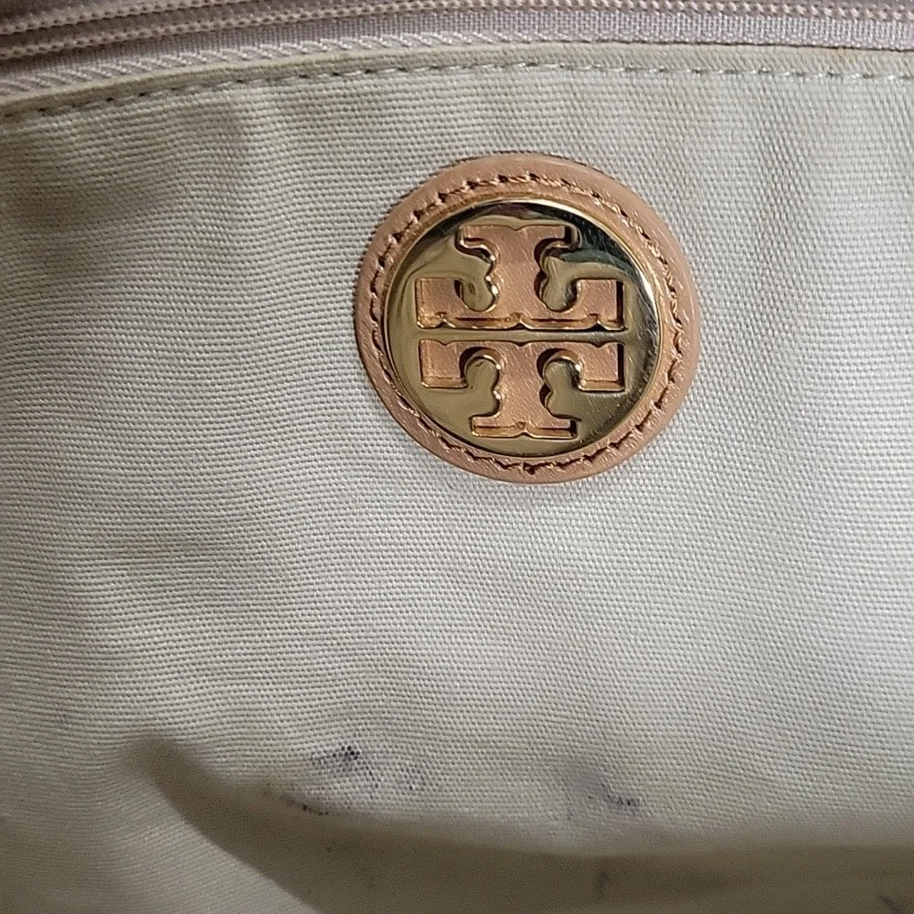 Tory Burch Ella Purple and Green Striped Tote Bag